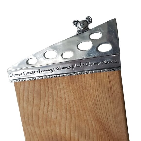 Thick Wood Mini Cheese Cutting Board or Serving Tray With Pewter Mouse - Picture 3 of 9
